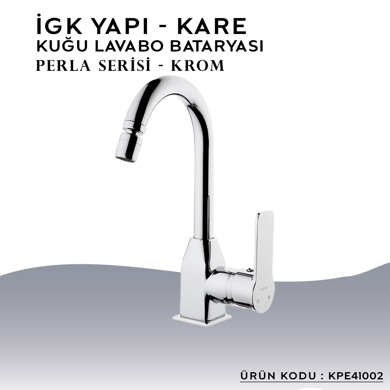 İGK YAPI – KARE KPE41002 Perla Kuğu Lavabo Bataryası Thumbnail 3