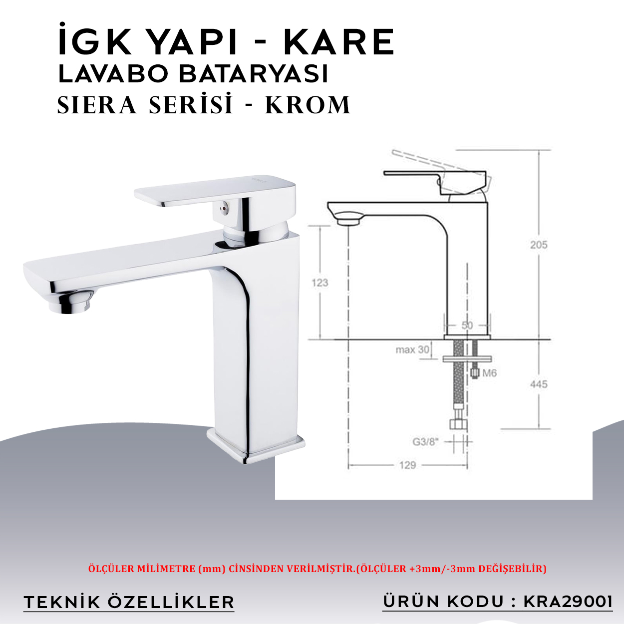 İGK YAPI – KARE KRA29001 Siera Lavabo Bataryası Thumbnail 4