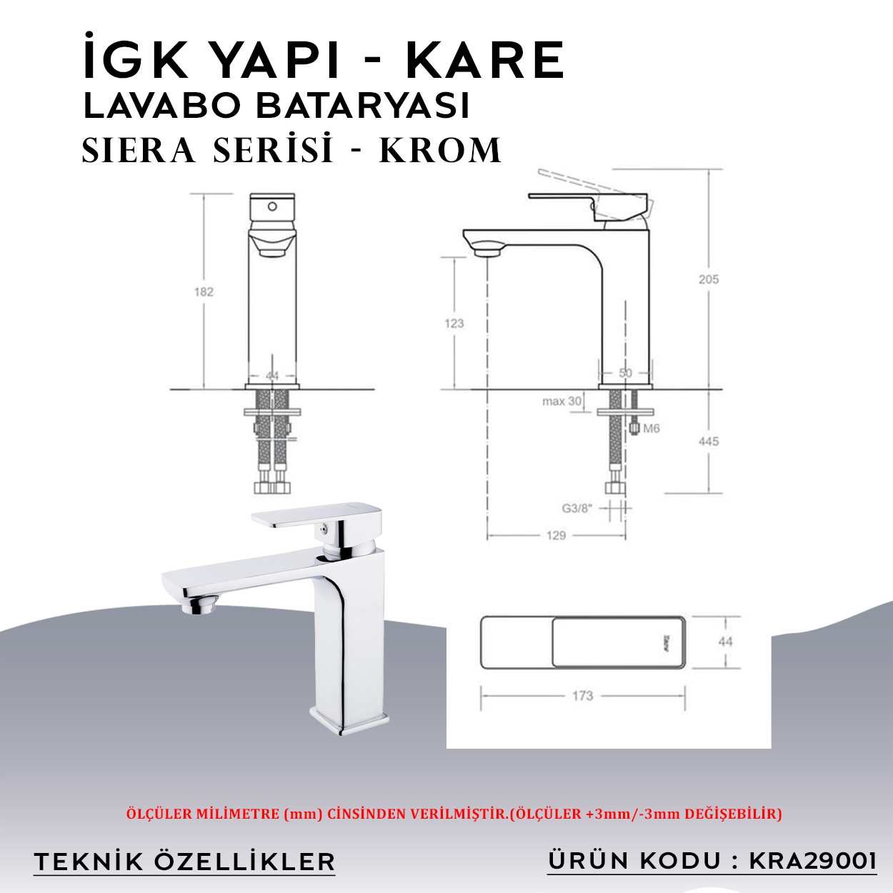 İGK YAPI – KARE KRA29001 Siera Lavabo Bataryası Thumbnail 5