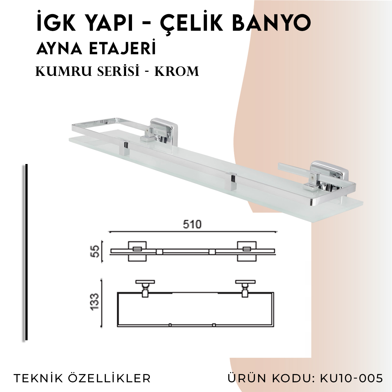 İGK YAPI - Çelik Banyo Kumru Ayna Etajeri (KU10-005) Thumbnail 4