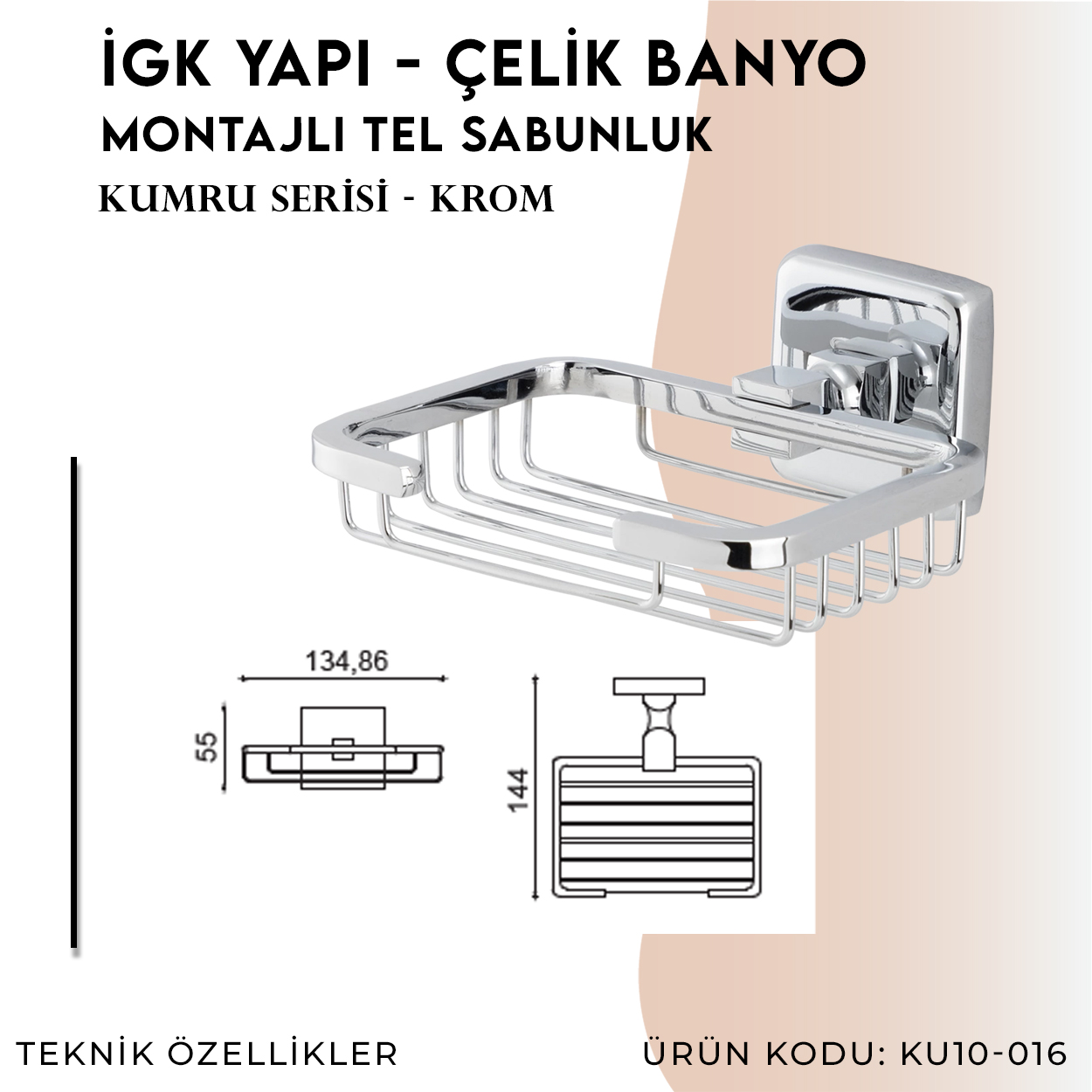 İGK YAPI - Çelik Banyo Kumru Montajlı Tel Sabunluk Kare (KU10-016) Thumbnail 4
