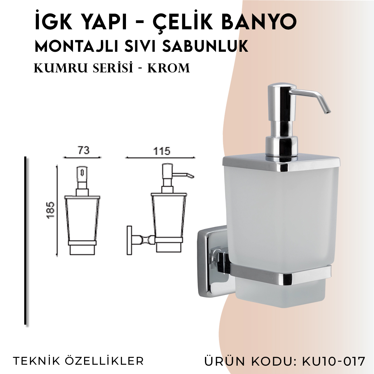 İGK YAPI - Çelik Banyo Kumru Montajlı Sıvı Sabunluk (KU10-017) Thumbnail 4