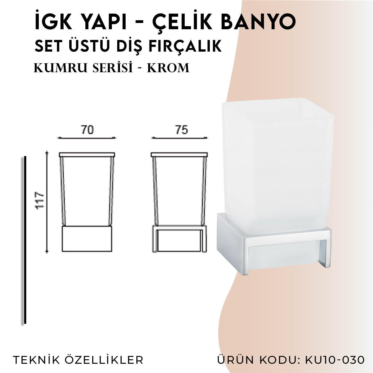 İGK YAPI - Çelik Banyo Kumru Set Üstü Diş Fırçalık (KU10-030) Thumbnail 4