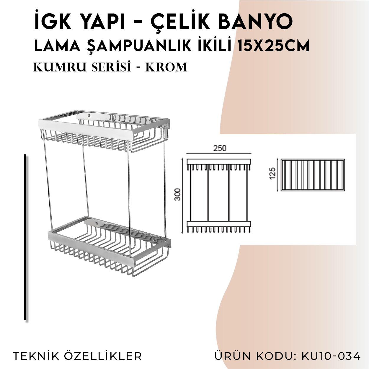 İGK YAPI - Çelik Banyo Kumru Lama Şampuanlık İkili 15x25 (KU10-034) Thumbnail 4